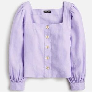 J. Crew Lavender Squareneck button-up top in linen, L NWT